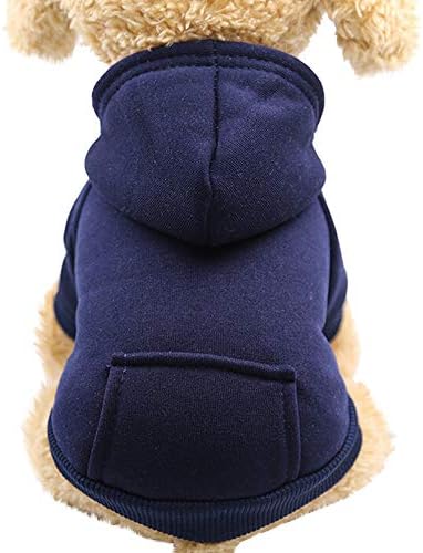 Pet Polyester Hoodied Sweatshirts with Pocket Autumn Winter Warm Cute Dog Puppy Polyester Clothes Pet Clothing (Navy, L)