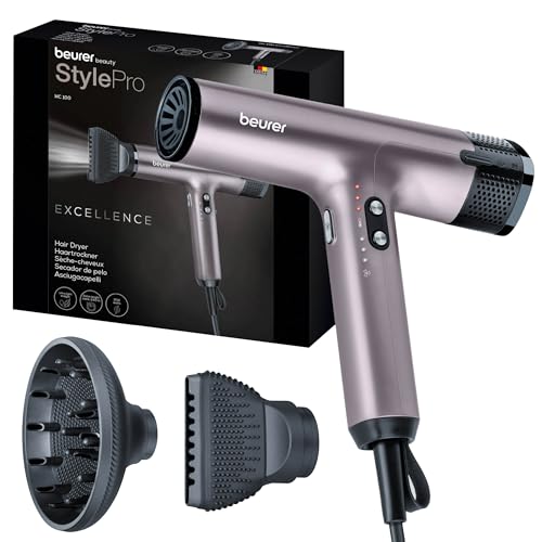 Beurer HC 100 Excellence Haartrockner, Föhn mit kraftvollem Digitalmotor, trocknet bis zu 20% schneller, leichtes Gewicht, besonders leise, Ionenfunktion für gl