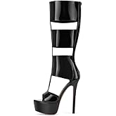 Richealnana Women's Gladiator Knee-High Platform Heels-Stiletto Peep Toe Boots with Back Zipper for Club,Party, Boots