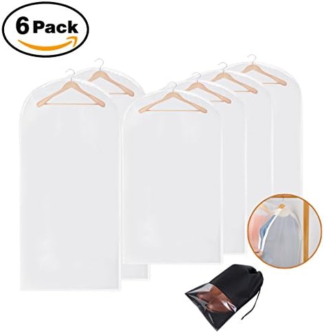 ZONEYILA 40" 48" 54" Garment Bags for Storage, PEVA Clear Breathable Garment Bags for Suits, Luggage, Dresses, Coats, Dustproof,Travel Garment Bags, 6Pcs + 2 Black Shoe Bags
