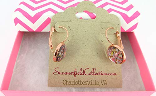 Rose Gold-tone Pearly Silver and 5 Metal Glitter Glass Drop Earrings Hand-painted
