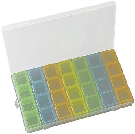 2 Pack Colorful Diamond Painting Embroidery Box, 28 Grids Removable Clear Plastic Storage Box, DIY Craft Accessories Nail Art Tips Rhinestones Display Box, Jewelry Display Case Storage Organizer