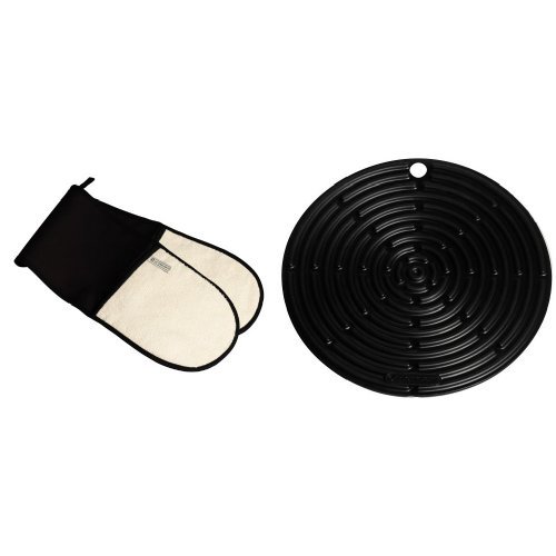 Le Creuset Textiles Double Oven Glove - Black with Matching Silicone Cool Tool