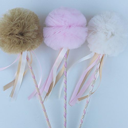 Royal Princess Pink and Gold DELUXE Tulle Pom Pom Wands, Set of 4