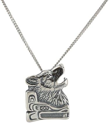 Pacific Northwest Wolf Totem Necklace for Men or Women in Sterling Silver on 20" Chain, #6692