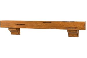 MANTELSDIRECT Breckenridge 60” Fireplace Mantel Shelf with Corbels – Rustic Floating Mantel Shelf for Over Fireplace – Chestnut - Wood Shelf for Wall – Pine Box Construction