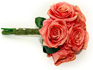 Artificial Coral Rose Faux Wedding Bouquet