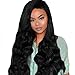 Long Curly Wigs Lace Front for Women Girls, Iuhan Black Brazilian Remy Human Hair Body Wave Lace Front Long Human Hair Wigs (Black)