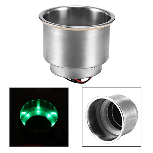 Powstro LED Light Drink Holder, 8 LED Recessed Stainless Steel Cup Drink Holder Cup Shape for Car Marine Boat