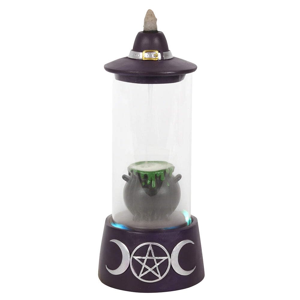 Enchanting Multicolor Enclosed Hat & Cauldron LED Backflow Burner - 24cm x 10cm (1 Pc.) - Impressive Design with Triple Moon Base, Witch's Hat Lid - Perfect for a Magical Atmosphere
