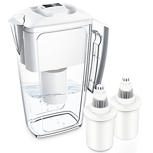 OXA 10 Cups Pitcher Water Filter with 2 Long Life Cartridges, Alkaline Water Purifier, Filtration System, BPA-Free, 2.5 L, Large, White