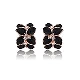 Fashion Plaza Alloy Black Enamel Flower Stud Earrings E10
