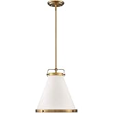 Hinkley Lark Collection One Light Small Pendant, Lacquered Brass w/Off-White Textured Shade
