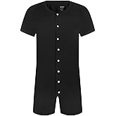 Landofgenie Mens Short Sleeve Onesie Sleepwear Henley Jumpsuit Romper for Adults Bodysuit One Piece Pajamas