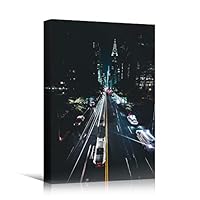 Canvas Wall Art Road Lights Cityscape Colorful Modern Multicolor Neon Photography Places - 12x18 inches