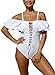 EVALESS Women's Lace Up Front Monokini Ruffle Off The Shoulder Push Up One Piece Bathing Suits Swimsuits Large White