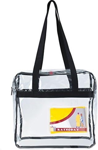 Bundle - 2 items - Clear Plastic Zippered Tote , Handbag 12"x12"x6" and Raincoat Poncho, approved for football stadiums, golf tournaments, school and office. (Large, Yellow)