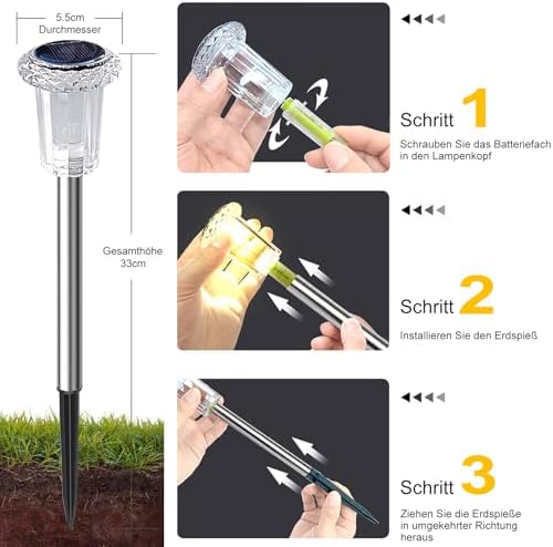 LED Solarleuchten Garten, Solarlampen für Außen Garten, 6 Stück Warmweiß Solar Gartenleuchte, IP44 Wasserdicht Solarleuchten Garten Deko für Rasen, außen, Garten, Terrasse