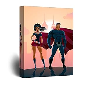 Canvas Wall Art - Superheros On Building Edge Comic Strip Pop Art - Giclee Print Gallery Wrap Modern Home Art Ready to Hang - 12x18 inches