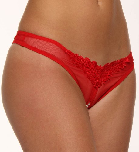 Oh la la Cheri Crotchless Pearl Thong, One Size, Red