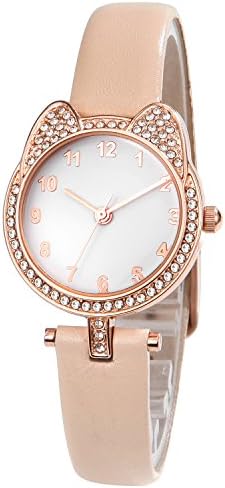 Comtex 腕時計 レディース 数字 ピンク レザー キッズ 祝日 可愛い クリスマス ガールズ アナログ 女の子 プレゼント Watch 猫時計 学生