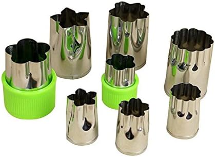 GKANGU Enjoyable Life 8 Pcs/Set Stainless Steel Fruit Cutter Plastic Cover Vegetable Shaper Cutter Creative Embossed Cookie Cutting Mold (GREEN)