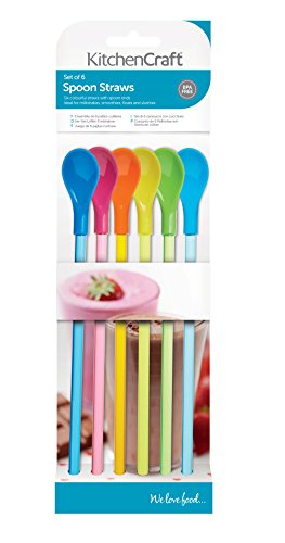 KitchenCraft KCSPNSTRAWPK6 Löffel Trinkhalme, Kunststoff, mehrfarbig, 23,5 cm, 6 Stück – Bild 3