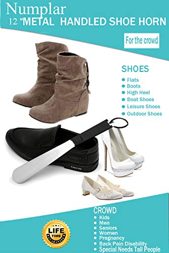 Long Metal Shoe Horn, Shoehorns for Men, Women, Kids,Boots Leather Strap Black - Thumbnail 3