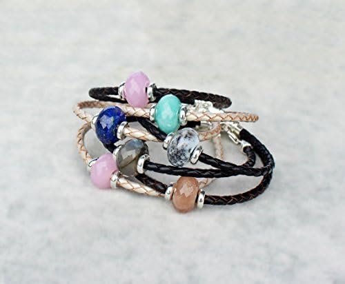Rose quartz leather bracelet in 925 Silver