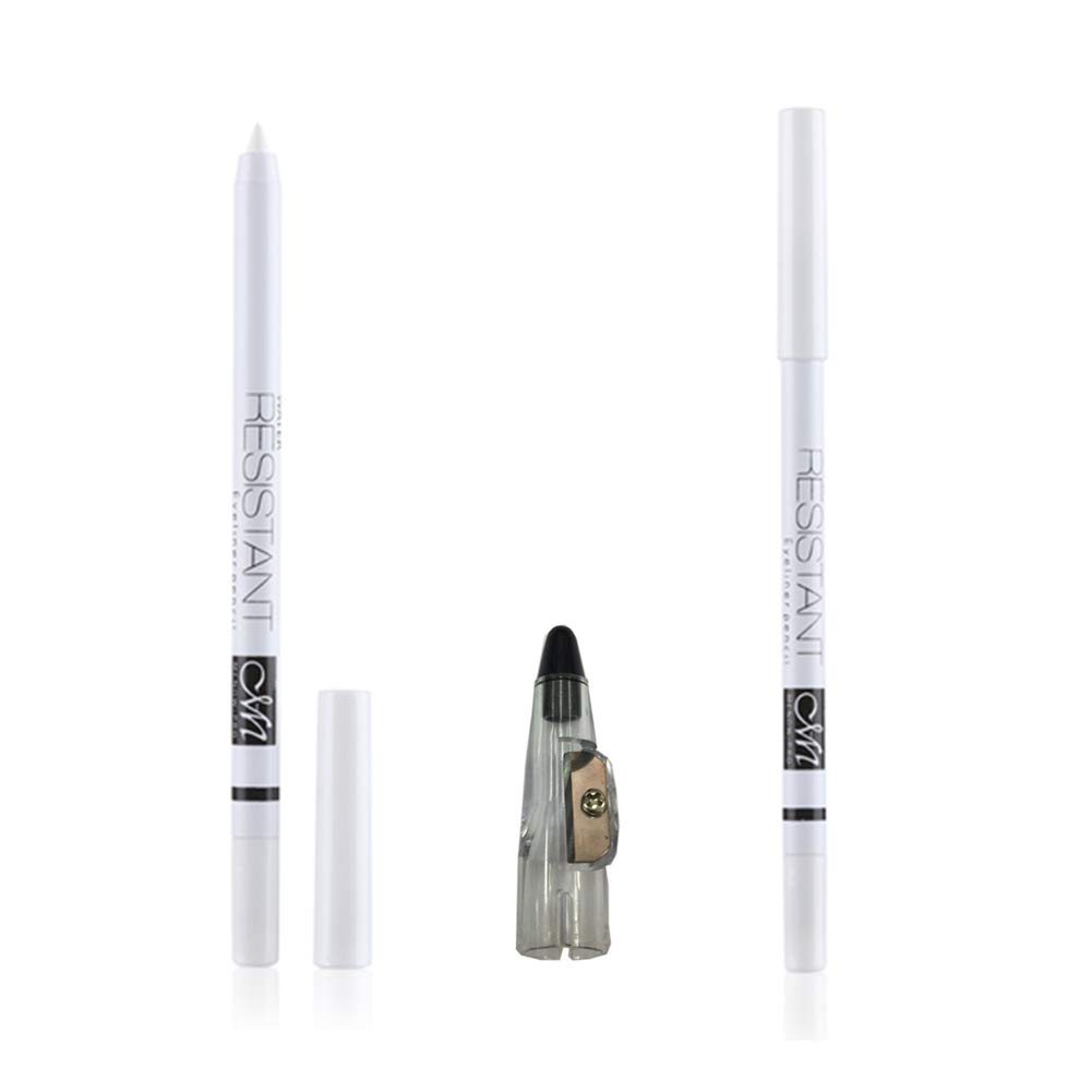 White Waterproof Eyeliner Pencil with Sharpener, 2 Count Smudgeproof Long Wearing Eyeliner Pencil Makeup Pen