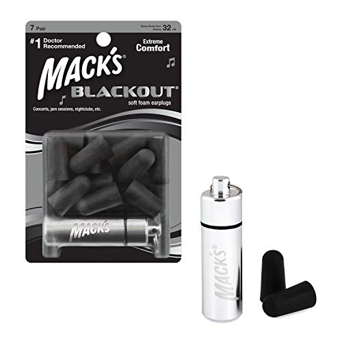 Mack's Blackout Soft Foam Earplugs, 7 Pair with Travel Case - 32 dB Highest NRR, Comfortable Ear Plugs for Concerts, Jam Sessions, Nightclubs and Loud Events