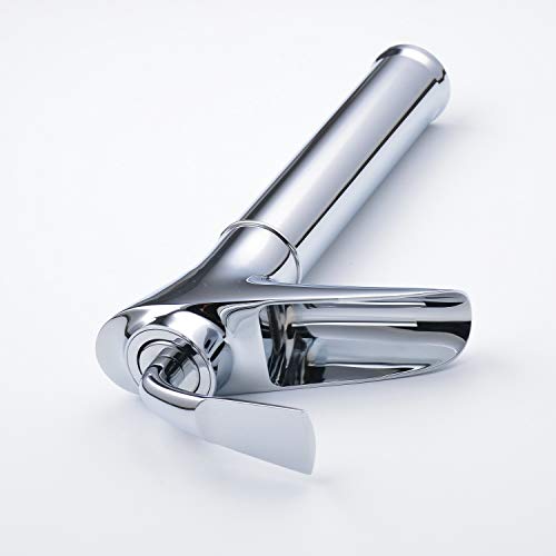 Modern Waterfall Lavatory Bathroom Faucet Tall Deck Mount One Handle Single Hole Vessel Mixer Tap Plumbing Fixtures Unique Designer Chrome - Thumbnail 6