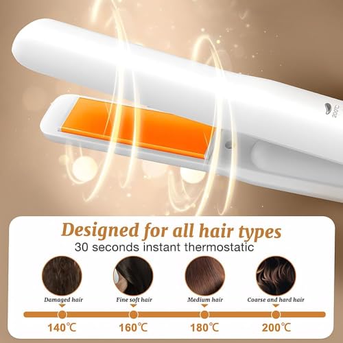 Cordless Hair Straighteners – Rechargeable Portable 2-in-1 Straightener and Curler, Travel-Friendly with 4 Temperature Levels, Fast Heat-Up for Home and Travel Use (White)