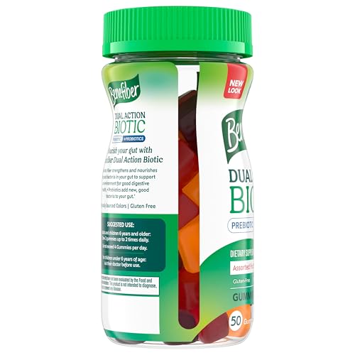 BENEFIBER PREBIOTIC FIBER SUPPLEMENT GUMMIES WITH PROBIOTICS FOR DIGESTIVE HEALTH, ASSORTED FRUIT FLAVORS – 50 COUNT