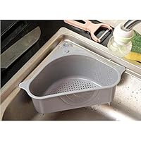 Icocol Sink Basket, 2Pcs Triangle Storage Holder Multifunctional Drain Shelf Sucker Sink Storage Rack Drain Rack Organizer for Kitchen Bathroom (Gray)