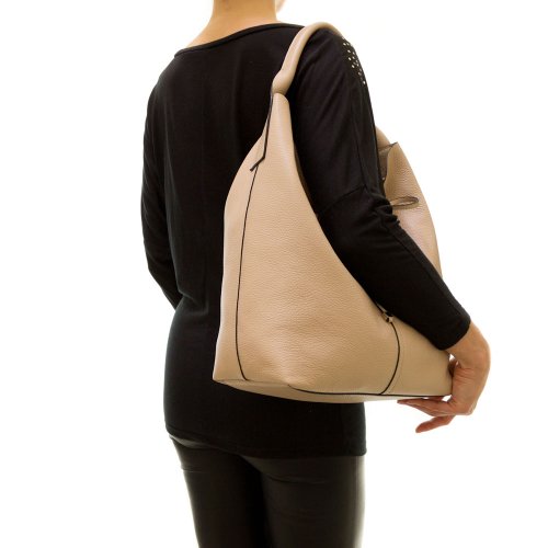 Gianni Chiarini Italian Made Beige Pebbled Leather Oversize Slouchy Hobo Bag