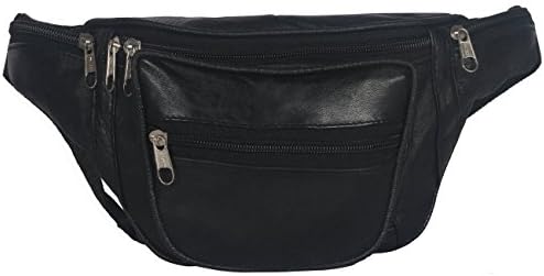 Good Life Stuff Unisex Genuine Leather Waist Pouch Bag with Adjustable Length in Black (GLSWP-7011)