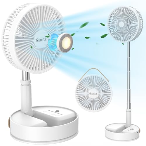 Quntis Ventilador Portatil Plegable Recargable de 8 pulgadas, 7200mAh Ventilador con Control Remoto, Silencioso Oscilante que Funciona de 180° Para Camping, Picnic y Barbacoa
