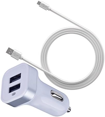 Impowely 2-Port USB Car Charger and 1M White Cable for Galaxy S7 S7edge S6/S6 edge/S6edge+ Note 5 iPhone 6 / 6 Plus iPad Pro / Air 2 / mini 3 and More (White)