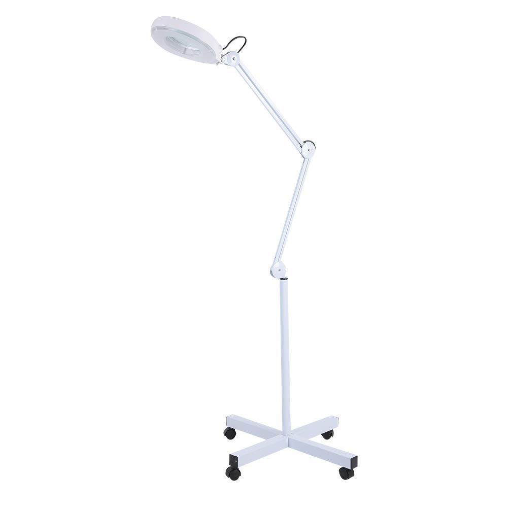 Magnifying Lamp, 5X Magnifying Light Illuminated Light Skincare Tattoo Manicure Beauty Makeup Light with Rolling Wheel Stand (5X White)