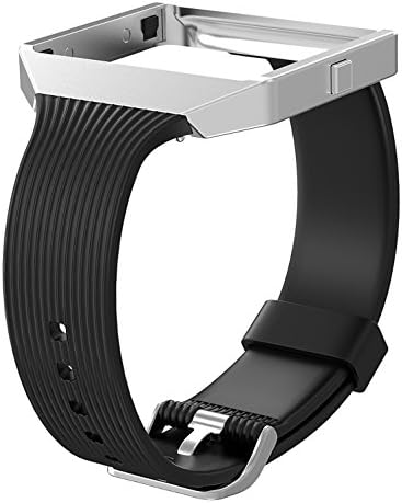 For Fitbit Blaze Bands Small Large, Austrake Classic Silm Replacement Silicone Strap with New Style Silver Metal Frame for Fitbit Blaze Watch Accessory for Women Men Black