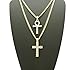 Fashion 21 Egyptian Ankh, Cross Pendant 20,24, 30 inches Chain 2 Necklace Set in Gold Tone (20