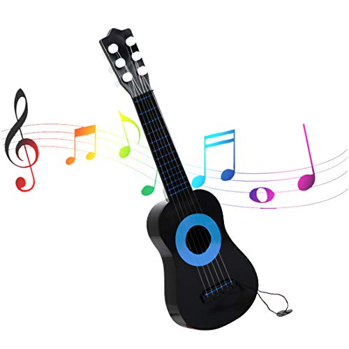 WEY&FLY Kids Toy Guitar 6 String, Baby Kids Cute Guitar Rhyme Developmental Musical Instrument Educational Toy for Toddlers (Black/Blue)