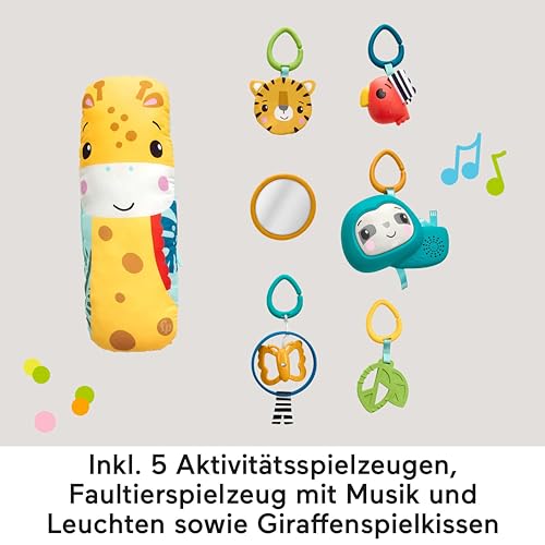 Fisher-Price 3-in-1 Rainforest Spieldecke für Babys, Spielmatte und sensorische Spielzeuge für das Spielen in der Bauchlage, Regenwalddesign, ab der Geburt, HJW08