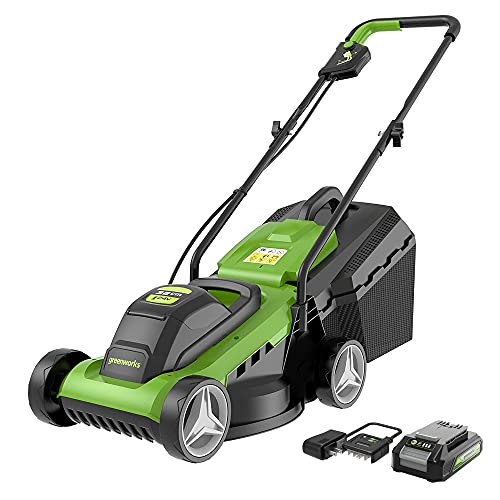 Greenworks Tondeuse à Gazon sans Fil 24 V 33 cm avec Sac de ramassage de 30 L, Hauteur de Coupe Centrale 20-60 mm, 9,6 kg, avec Batterie 24 V 2 Ah et Chargeur