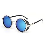 Lnabni Vintage Hippie Cyber Steampunk Round Circle Retro Metal Sunglasses with Sunglasses Case (blue)