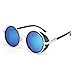 Lnabni Vintage Hippie Cyber Steampunk Round Circle Retro Metal Sunglasses with Sunglasses Case (blue)
