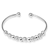 Jiayiqi Women Simple 925 Sterling Silver Color Beads Bangle Bracelet for Women