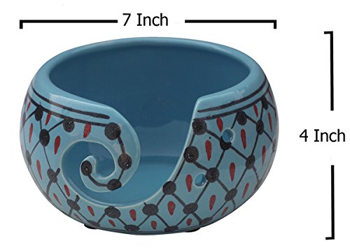 SALE 2018 - AB Handicrafts - Ceramic Blue Black Hand Painted Yarn Bowl for Yarn Storage / Crocheting & Stitching Accessories / Best Gifts for Men,Women and Seniors - Thumbnail 6