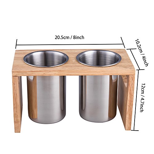 Flatware Organizer Caddy with Wood Base SUS304 Stainless Steel Cutlery Utensil Holder for Kitchen Countertop
